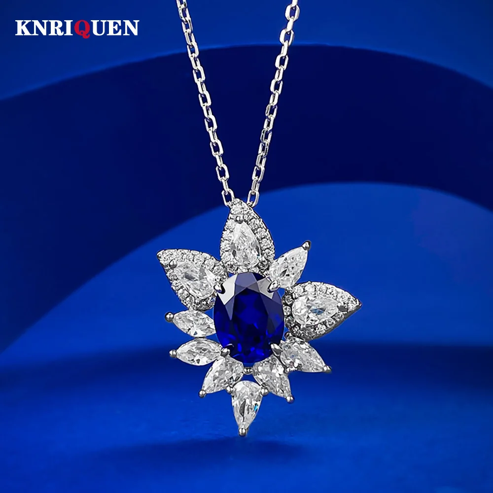 

Vintage 100% 925 Sterling Silver 7*9MM Sapphire Gemstone Pendant Necklace for Women Wedding Party Fine Jewelry Anniversary Gift