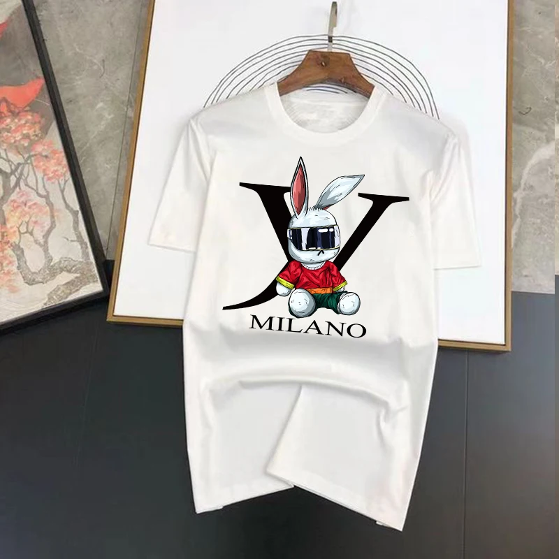

J V Luxury BrandRabbit Printed T Shirt Oversized Harajuku T-Shirt For Men's 2023 Summer Hip Hop Streetwear Cotton Loose Top Tees