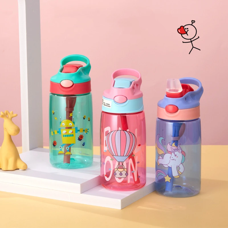 

Kids Drinking Bottle Outdoor Sports Fitness Straw Cup Leak-proof Kindergarten Bottles Water Plastic Shaker Kitchen Drinkware