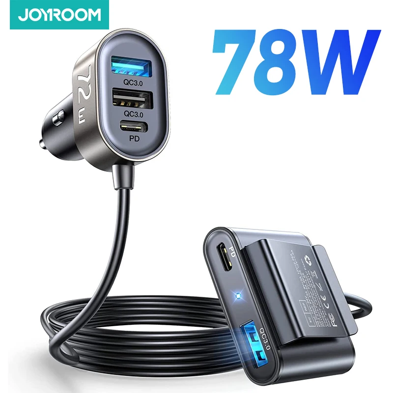 

Автомобильное зарядное устройство для прикуривателя Joyroom, 78 Вт, 5 в 1, USB, с кабелем 3,0 м
