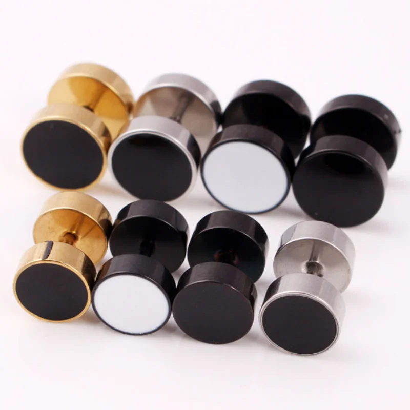 

4 Colors Korea fashion black titanium steel dumbbell shape stud Earrings for women man simple statement earrings Punk jewellery