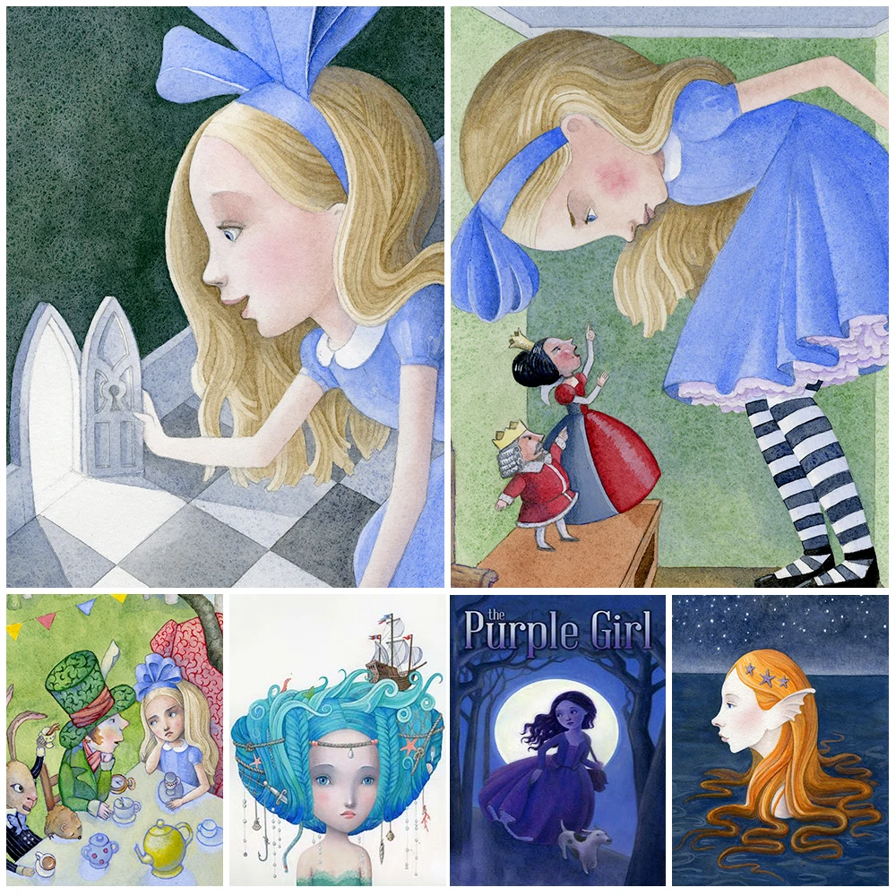 

Cartoon Gothic Purple Girl Princess Wall Art Canvas Painting Posters And Pritns Wall Pictures For Living Room Home Decor