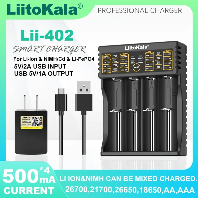 Liitokala Lii-500 Lii-402 для литиевых аккумуляторов 3 7 В 18650 26650 21700 17355 18350 14500 1 2 Ni-MH AA AAA