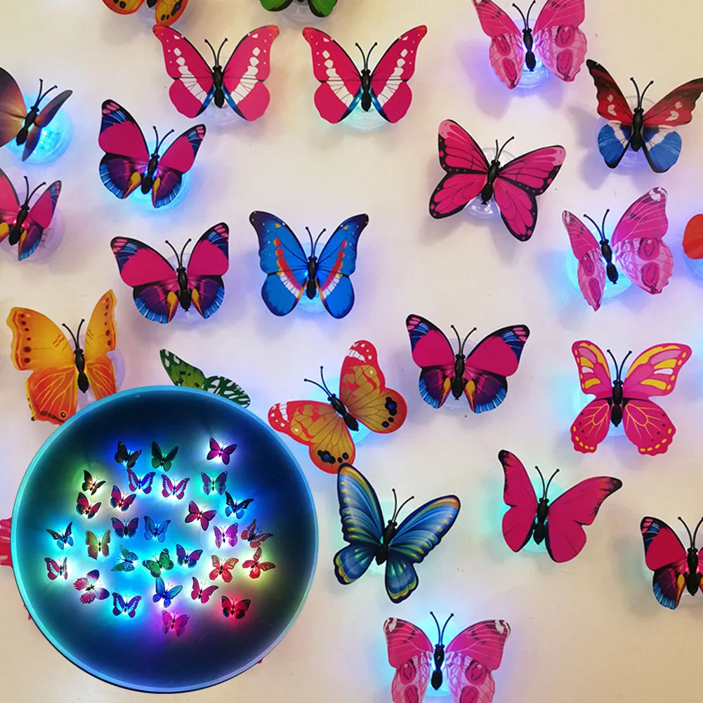 

12pcs Luminous Butterfly Wall Sticker Glowing LED Decal Night Light Room DIY 3D Fridge Wallpaper Decoration Home Decor