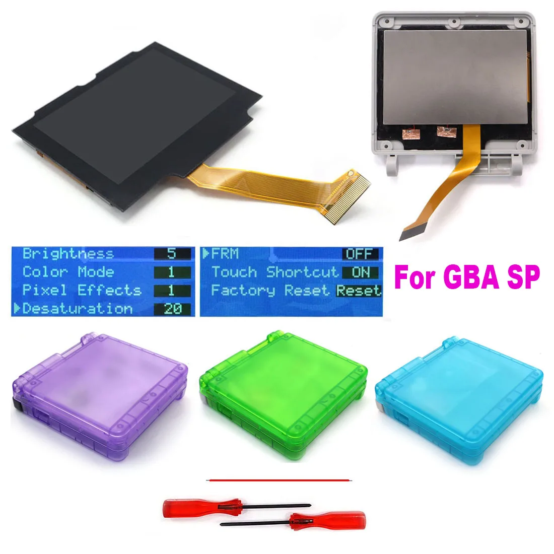 Фото HISPEEDIDO Для GBA IPS-экрана V5, ламинированный IPS-дисплей 3.0 дюйма, комплект для модификации LCD с корпусом, не требует пайки, простая установка. №1