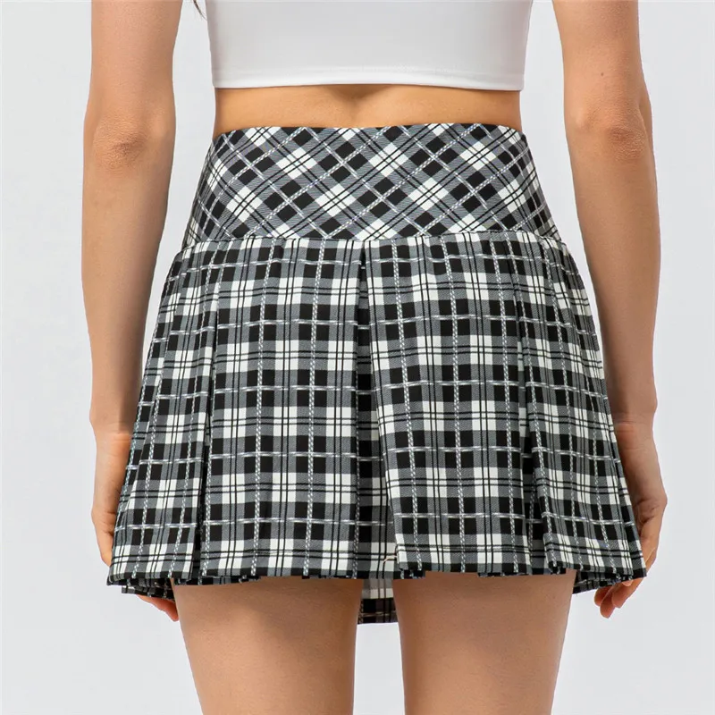 Women Summer Tennis Pleated Skirts Plaid Fitness 2 In 1 High Waist Outdoor Athletic Golf Badminton Running Skorts With Pocket