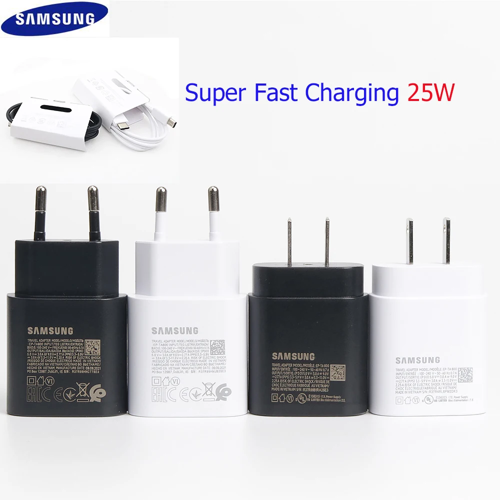 

Samsung S22 S21 Note 20 10 A70 Super Fast Charger Cargador 25W EU Power Adapter Galaxy Note20 S20 A90 A80 S10 5G Type C Cable