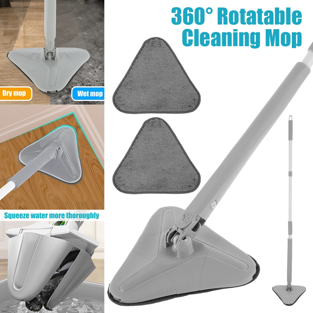 

51.2in Cleaning Mop 360° Rotatable Adjustable Cleaning Mop Push-Pull Automatic Squeezing Mop Extendable Triangle Microfiber