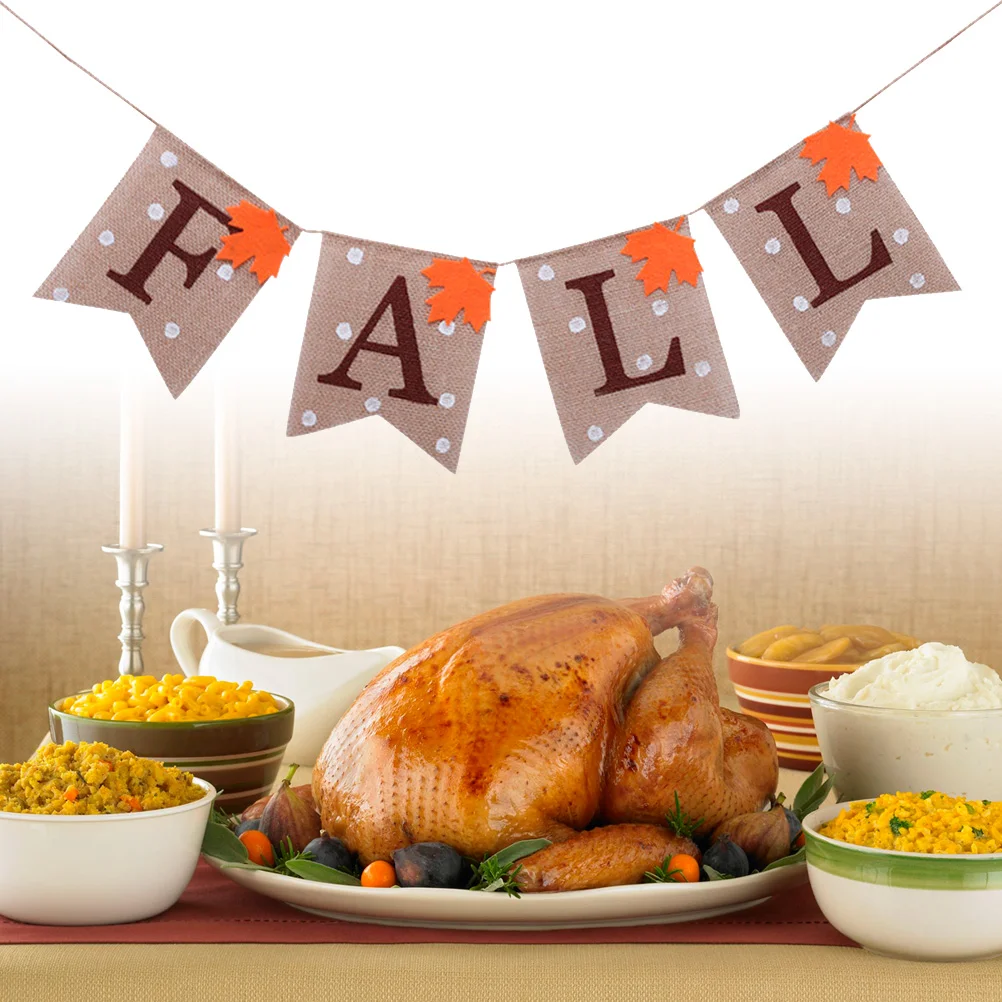 

1Pc 2M Banner Decorative Bunting FALL Letter Maple Leaf Flags for Home Decorative Thanksgiving Day