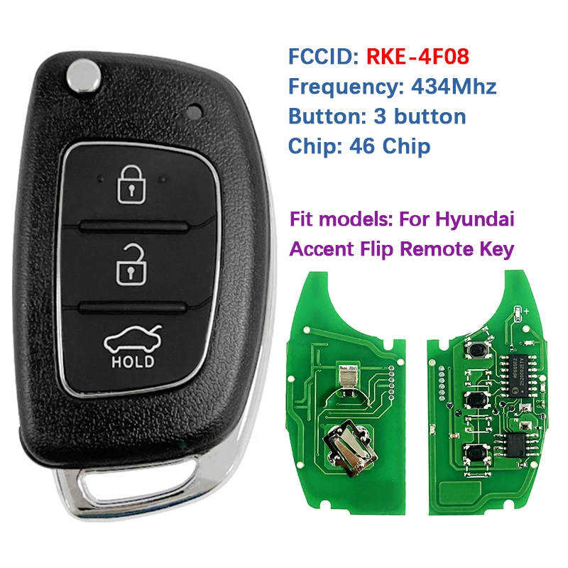 

CN020030 Послепродажный флип-пульт дистанционного управления с 3 кнопками ID46 чип 433 МГц FCC RKE-4F08 для Hyundai SB11 Accent 2013-2015