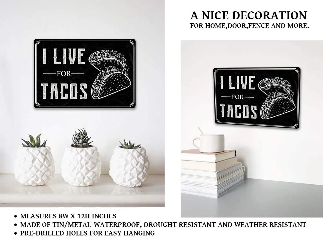 I Live for Tacos 20x30 см Оловянное винтажное украшение поделки знак для дома кухни ванной