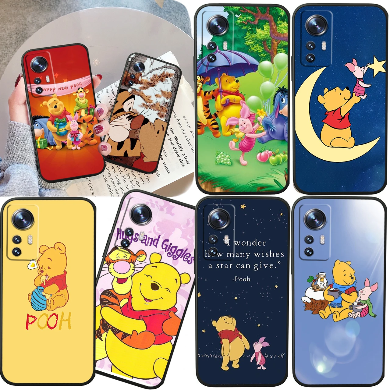 

Cool Disney Winnie Bear For Xiaomi Mi 13 12T 11X 10T Note 10 Ultra Pro Lite 5G Soft Silicone Black Phone Case