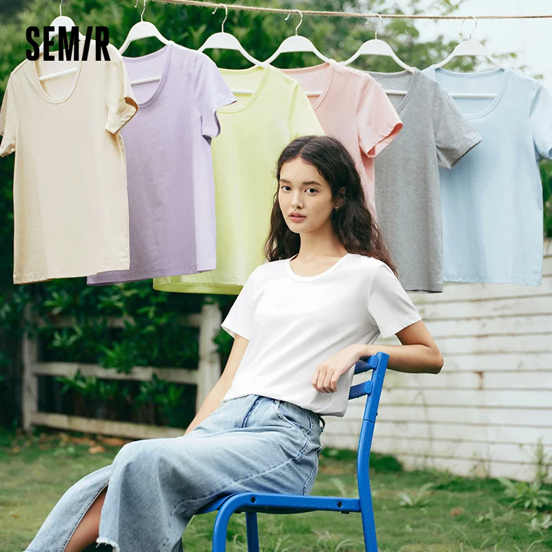 Фото Semir приталенная футболка женская летняя однотонная базовая с круглым вырезом белая крутая на ощупь повседневная удобная модная тонкая футболка №2