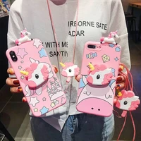 disney pink unicorn mirror lanyard phone case for iphone x xr xs 7 8 plus 11 12 13 pro max 13mini cover