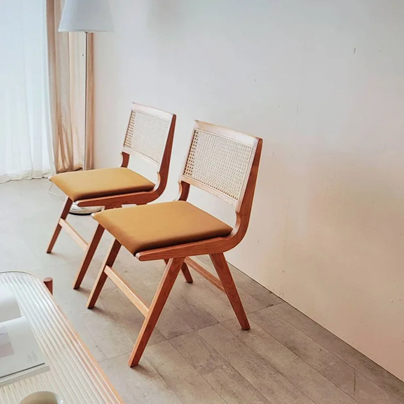 Japanese rattan woven dining chair, simple and retro soft bag, backrest chair, homestay single chair, vintage