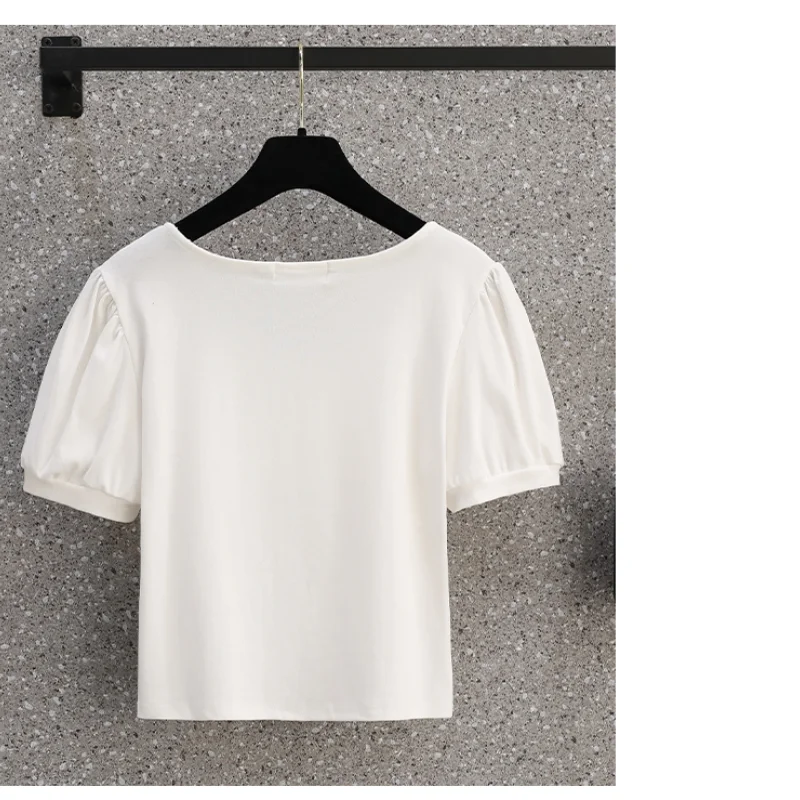 Женская Однотонная футболка с коротким рукавом и V-образным вырезом