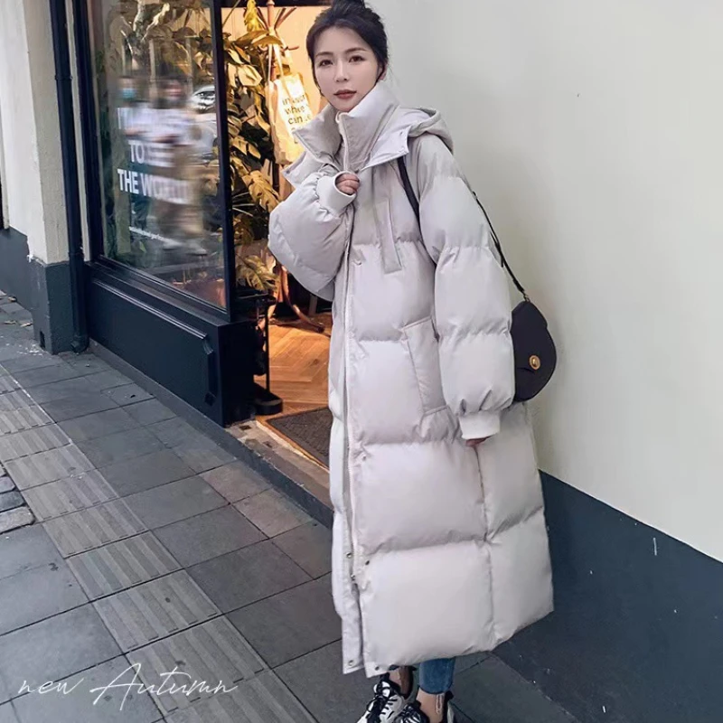 Thickened Down Cotton Jacket for Women Korean Version Loose Long Knee Length Cotton Jacket 2022 Winter New Coat Bread Jacket