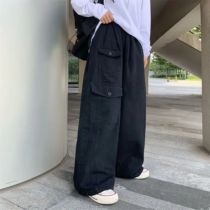

ZCSMLL Japanese straight tube black overalls loose fashion Street wide leg pants men's spring and autumn new style versatile