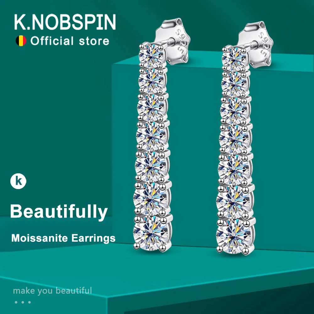 Фото Серьги-пангенты KNOBSPIN D VVS1 с муассанитом для женщин, свадебные ювелирные изделия с GRA s925, посеребренные серьги из белого золота 18 карат №1