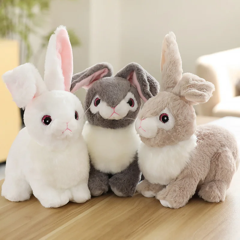 

32/40cm Simulated Rabbit Doll Long Ears Standing Wild Animal Stuffed Plushie Grey Kahki White Babies Children Present