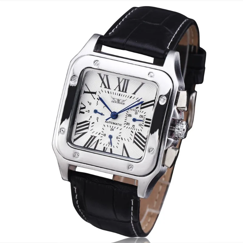 

Mechanical Automatic Men Watches Square Calendar Roman Hour Min Dial Real Leather Strap Male Gift Dress Wristwatches