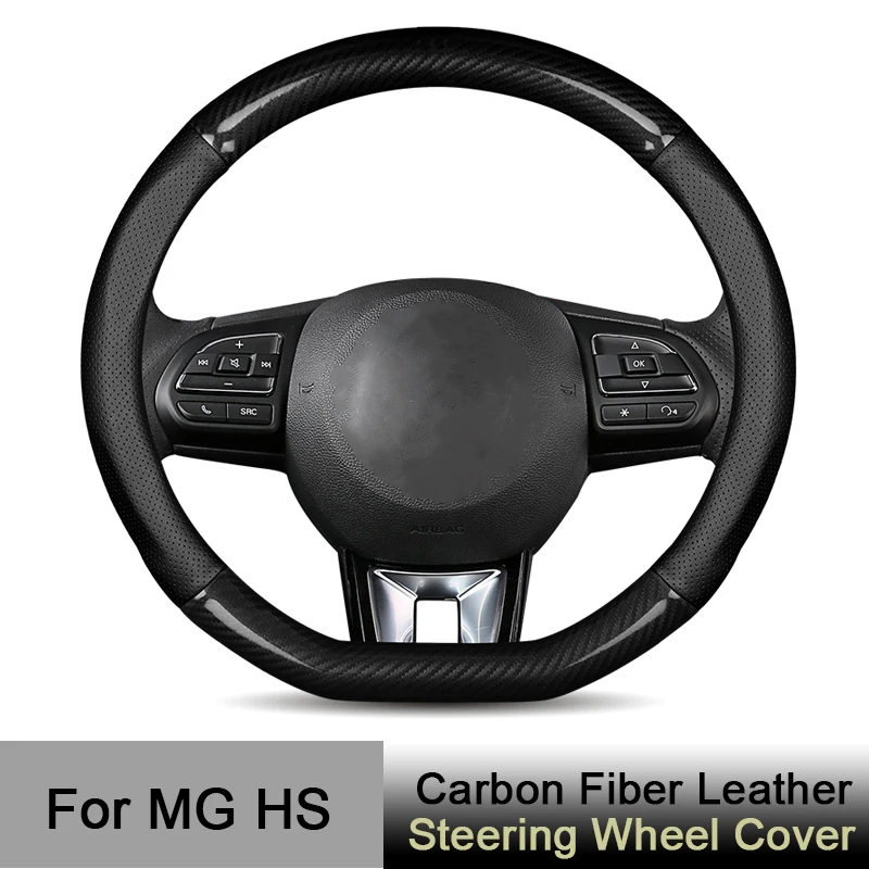 

Car Steering Wheel Cover Leather Carbon Fiber Anti-Slip D Shape Black Red for MG HS 2018 2019 2020 Interior Accessories