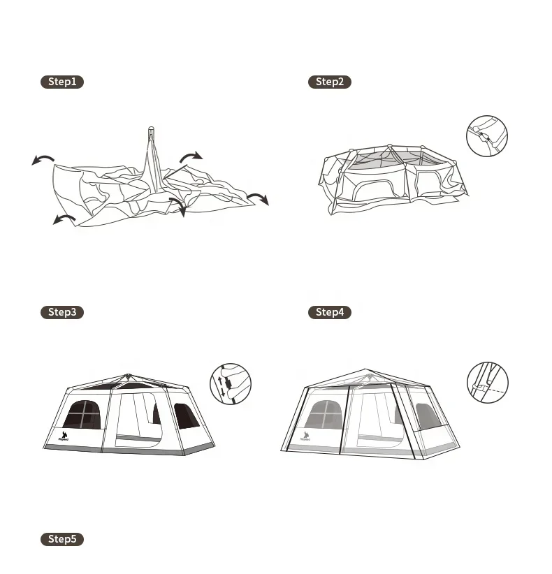HISPEED Wild Tent Glamping Простая установка Большое пространство 4,4*2,5 м 2 комнаты Водонепроницаемая автоматическая уличная палатка (art.: 3920d290e87ee) - 3920d290e87ee