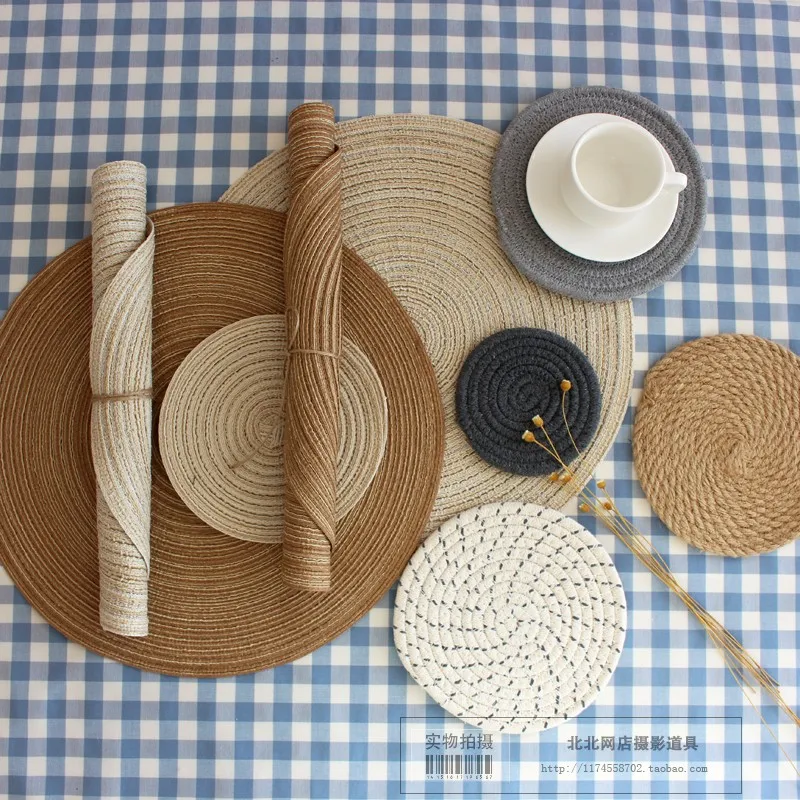 

2 pcs 12-36cm Simple Natural heat-proof pads mats for plate baking food fruit skin care products background