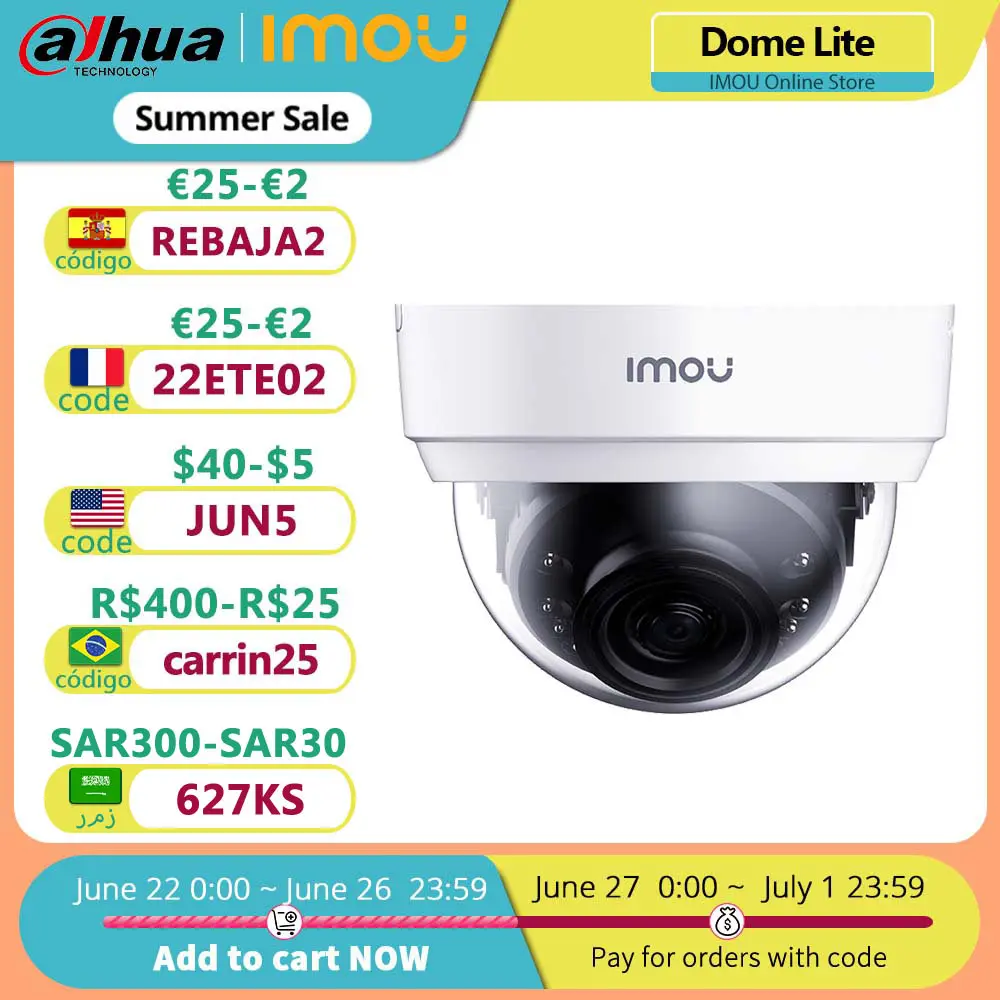 

Dahua купольная ip-камера безопасности Imou Dome Lite Wifi и Ethernet подключение 1080P ночное видение ONVIF RTSP камера видеонаблюдения