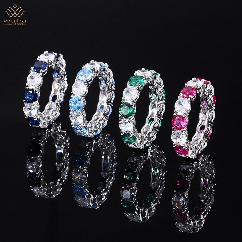 

WUIHA Luxury 925 Sterling Silver 5*5MM Emerald/Ruby/Aquamarine Sapphire Faceted Gemstone Ring Anniversary Gift Jewelry Wholesale