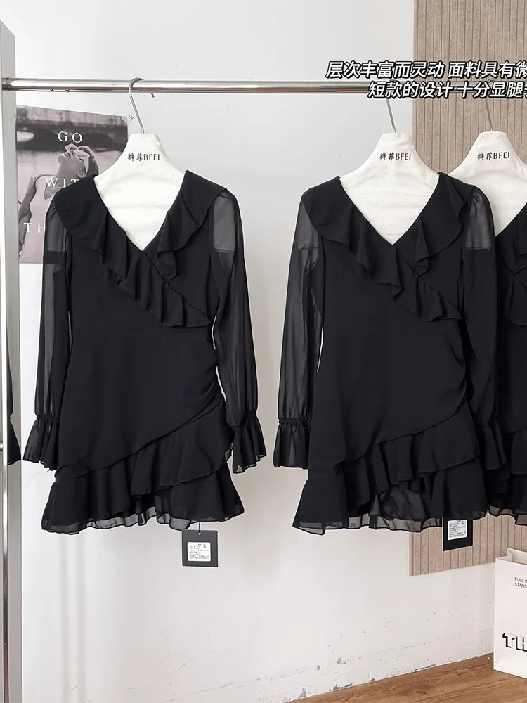 Модное платье-трапеция с V-образным вырезом и расклешенными рукавами женское