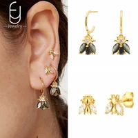 925 sterling silver needle fashion bee pendant womens earrings luxury crystal c shape stud earrings premium jewelry gifts