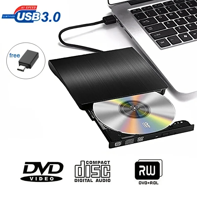 

External DVD Drive, USB 3.0 Portable CD/DVD +/-RW Drive/DVD Player For Laptop CD ROM Burner Compatible With Laptop Desktop PC