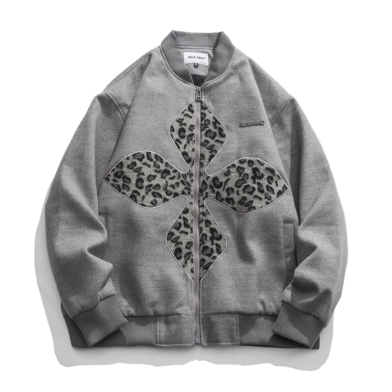 

2022 Autumn Leopard Flower Jacket Men Streetwear Fashion Hip Hop Loose Causal Sport Baseball Jacket Overcoat Male Coat Outerwear