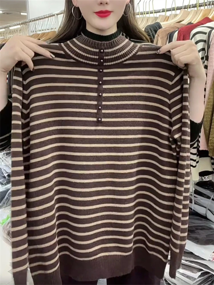 Женский полосатый свитер в стиле ретро вестерн осень 2024 новый корейский женский