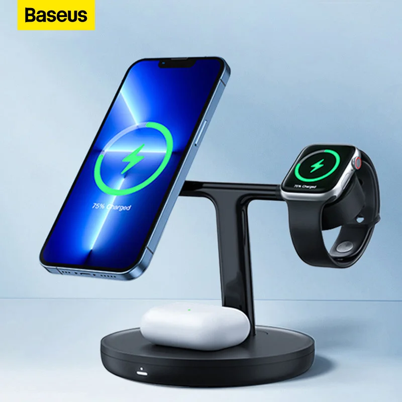 

Baseus Mobile Phone Holder Stand For iPhone 12 13 Magnetic Wireless Chargers Desktop Charging Pad for Airpod Pro Dock Station