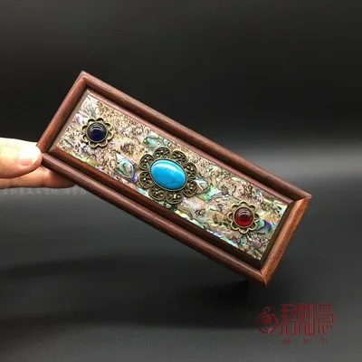 Antique wood carving inlaid colorful shell pull jewelry box storage box