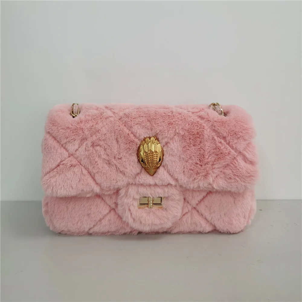 

Winnter Faux Fur Handbag With Eagle Metal Cute Ladies Shoulder Bag