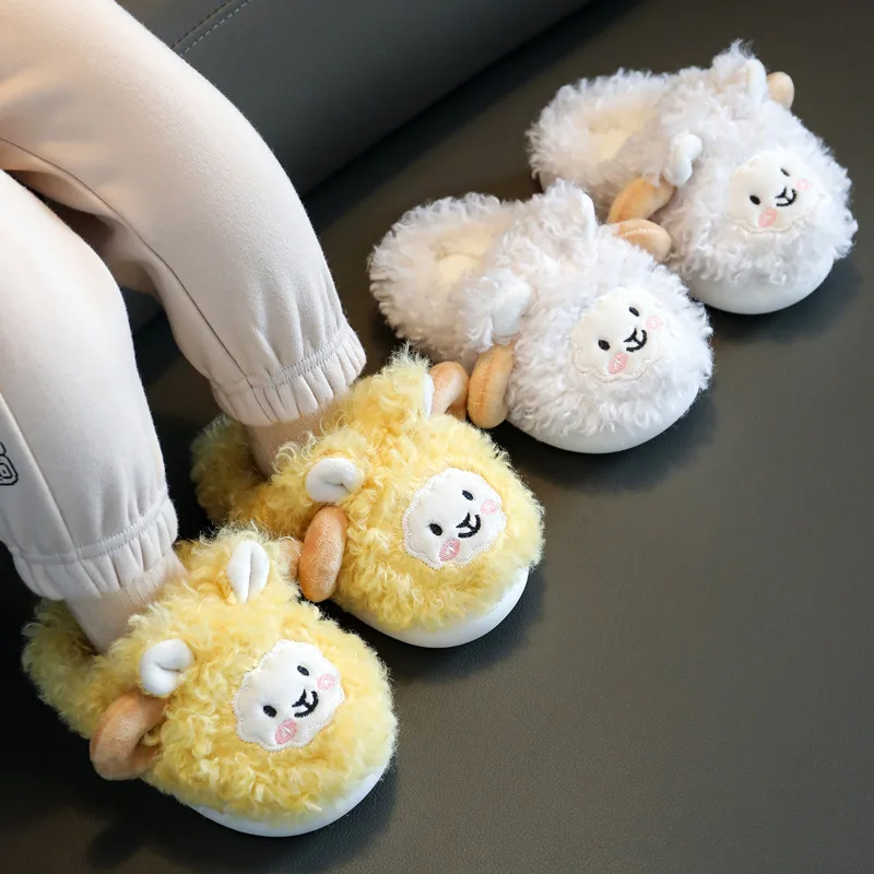 

Lamb Cotton Slippers for Children Toddlers Cotton Boots Thick Soled Antiskid Home Slippers Winter 2022 Boys Kids Girl Deer Shoes