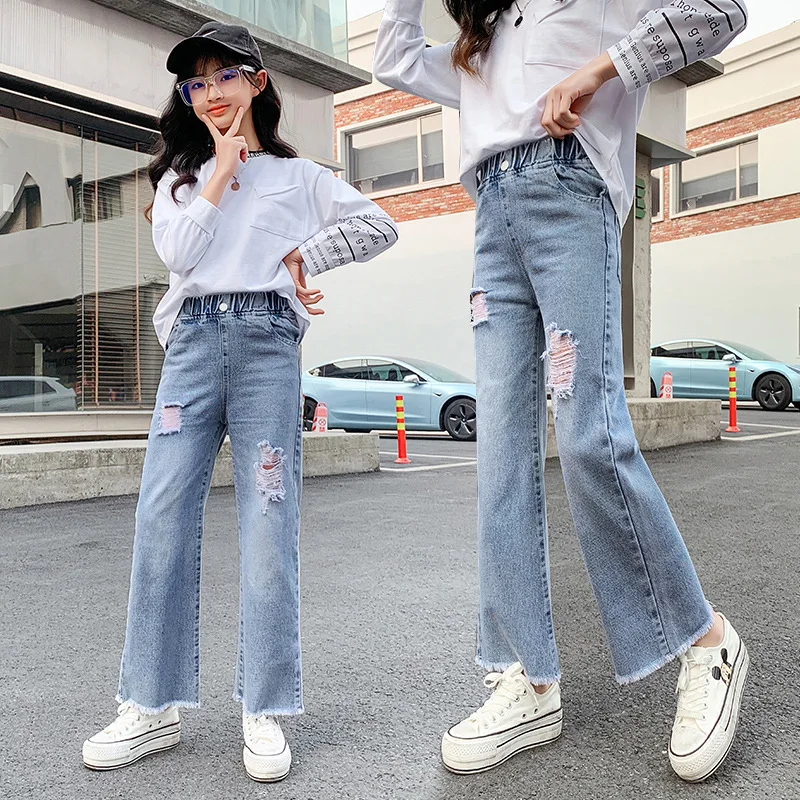 Модные Универсальные Повседневные детские брюки для подростков рваные