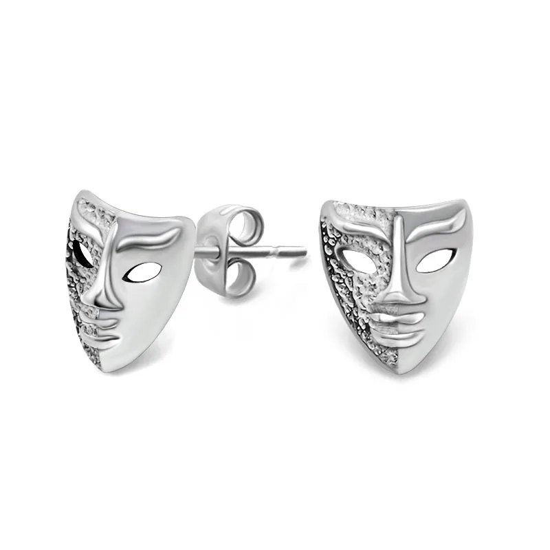 

1Pc Punk Vintage Silver Color Mask Stainless Steel Womens Mens Stud Earrings Fashion Hip Hop For Biker Jewelry Gift Wholesale