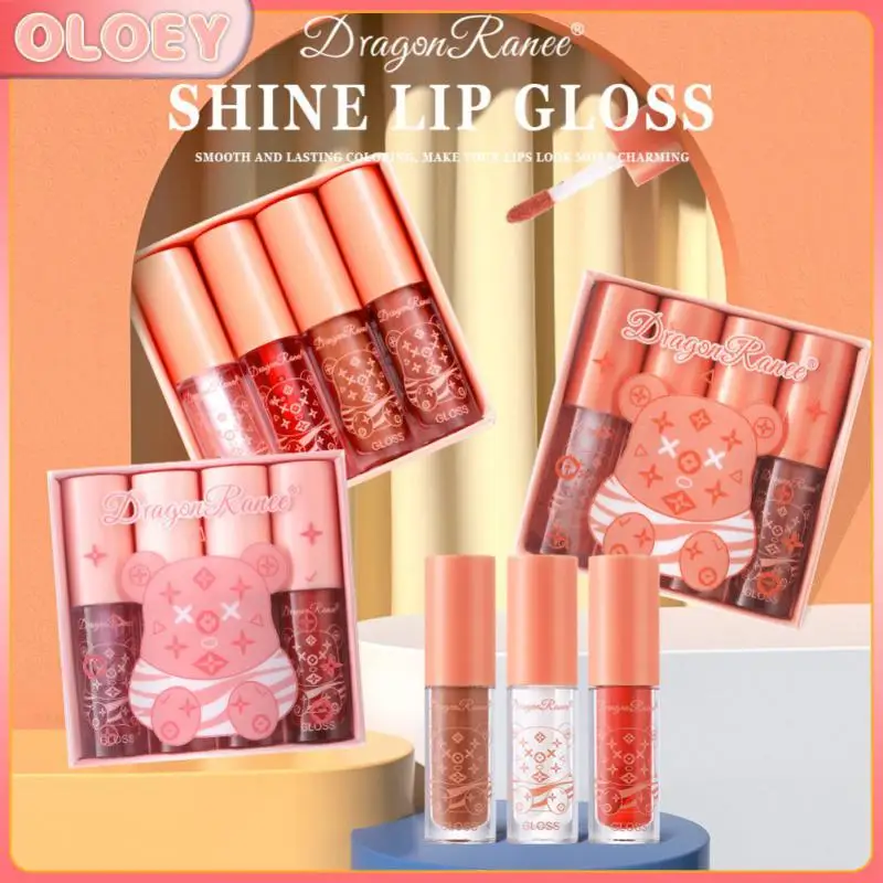 

Long Lasting Hine Glitter Lip Gloss Lip Glaze Set Plump Moisturizing Transparent Toot 4pcs Mirror Pearl Lip Gloss