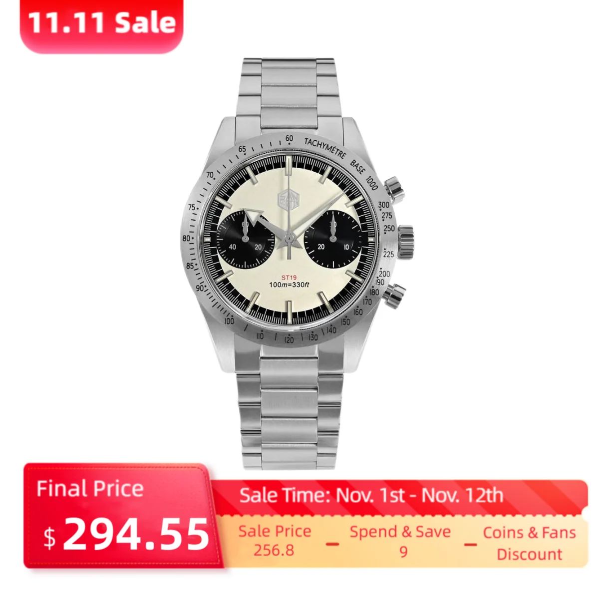 Pаспродажа Часы-хронограф San Martin SN0103 механические, водонепроницаемые, 38,5 мм, 10 бар