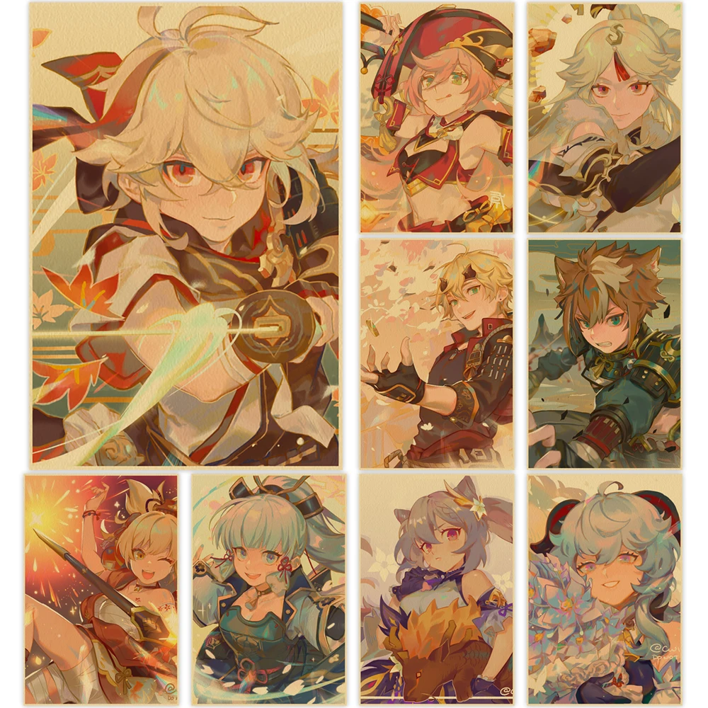 

Genshin Impact Poster Bennett Kraft Paper Klee Picture Classic Art Albedo Wall Game Painting Amber Home Decoration Fans Gifts