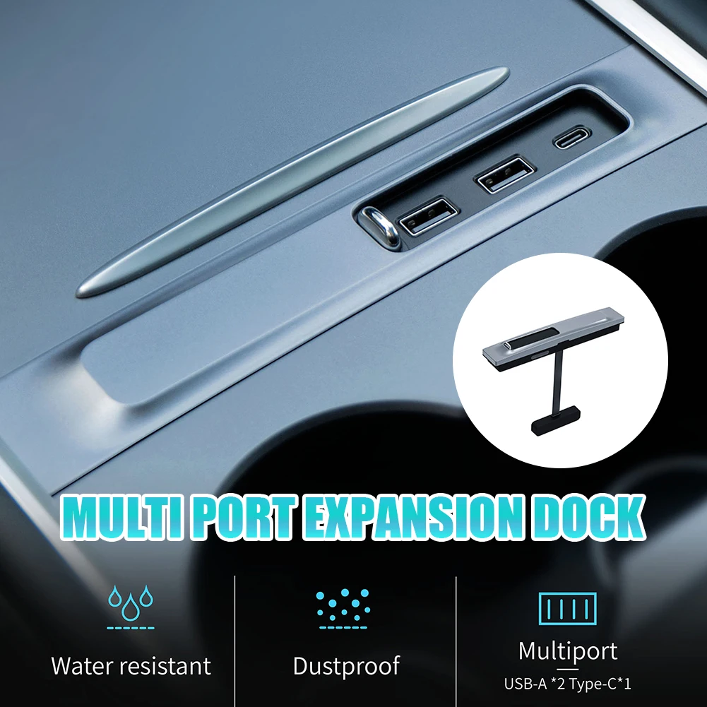 

For Tesla Model 3 Model Y 2021-2022 USB Hub Docking Station 27W Fast Charger 3 Port USB Adapter Charging Power Splitter Extender
