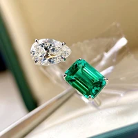 luxury zircon silver color opening finger rings for woman 2022 new two tone green crystal wedding party girls statement ring