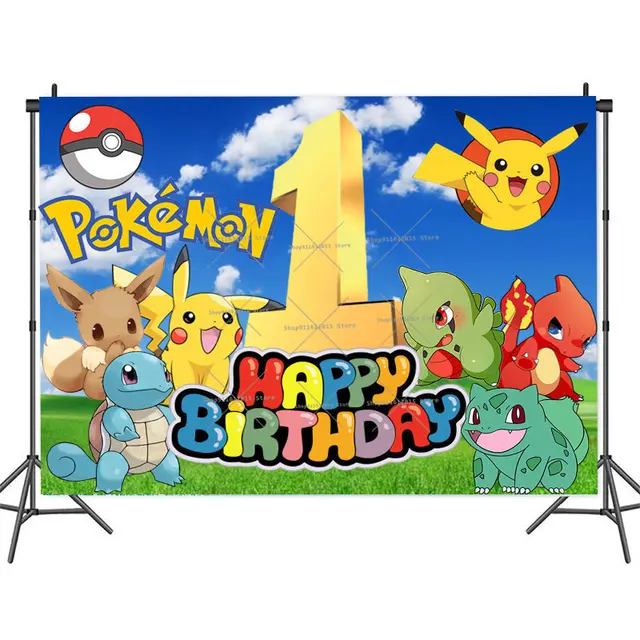 Personalizável Banner Feliz Aniversário, Pokemon Anime Periférico, Pikachu,  Fontes do partido do aniversário, Photo Background
