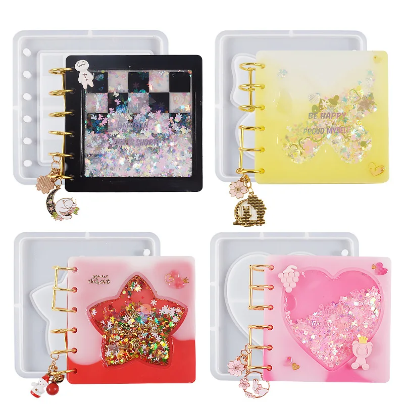 

DIY Quicksand Stationery Notebook Silicone Casting Molds Butterfly Star Love Checkerboard Notebook Cover Epoxy Resin Mould