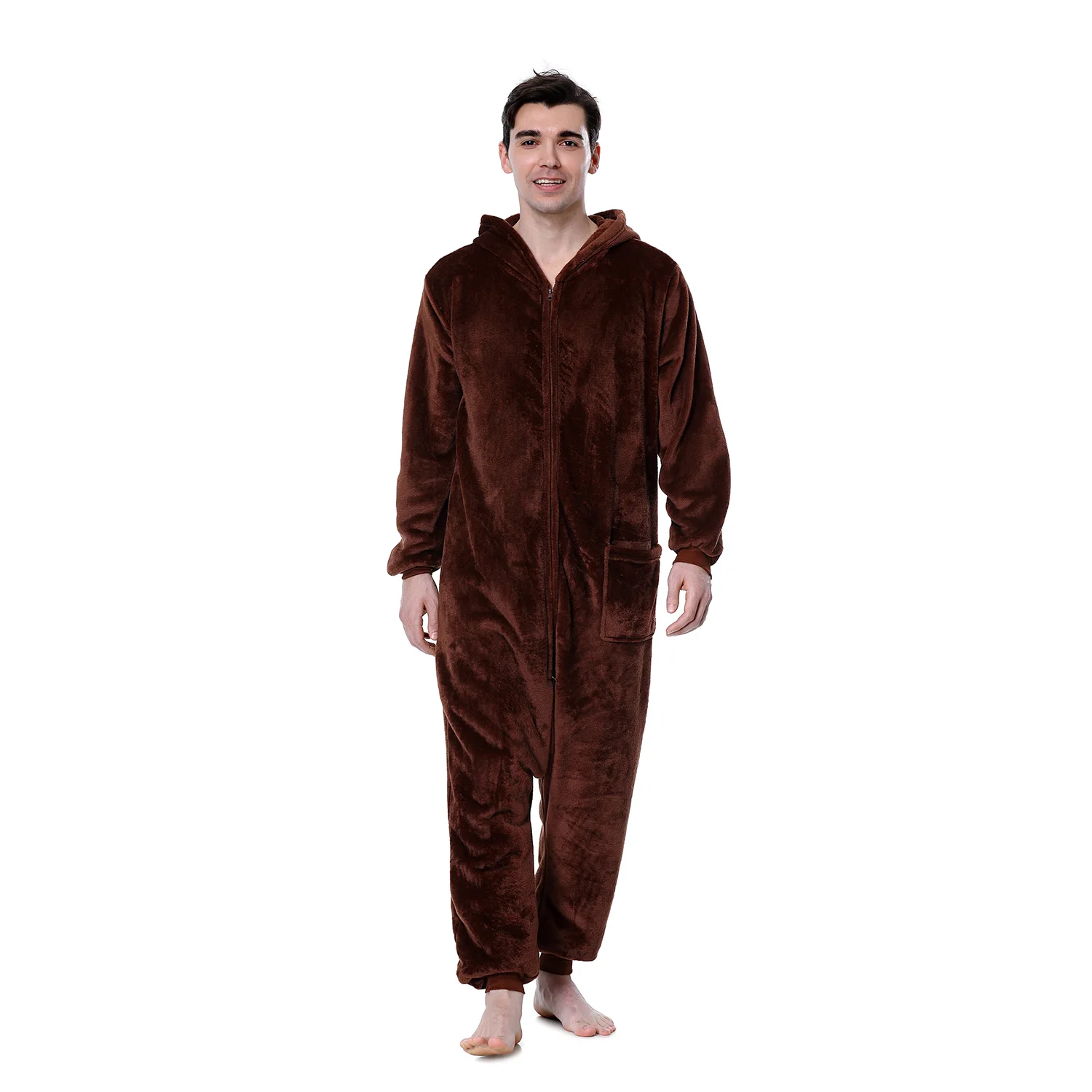 Men's Bear Onesie Funny Pajama Flannel Soft Warm Outfit Zipper Sleep Jumpsuit Animal Cartoon Suit Halloween Party Homewear Adult