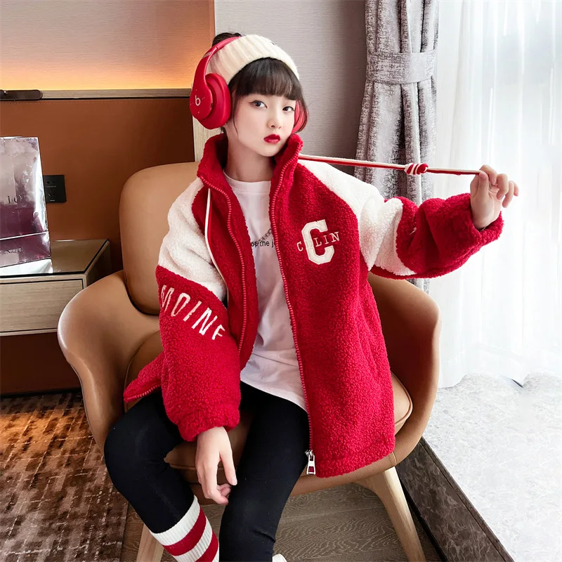 

Модные Лоскутные Топы с буквенным принтом для девочек-подростков, плотный теплый шерстяной свитер, осенне-зимние детские повседневные паль...